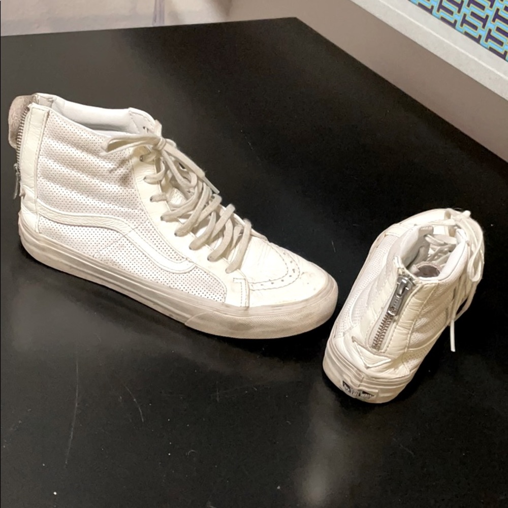Vans Sk8 Hi Top White Perforated Leather Sneakers